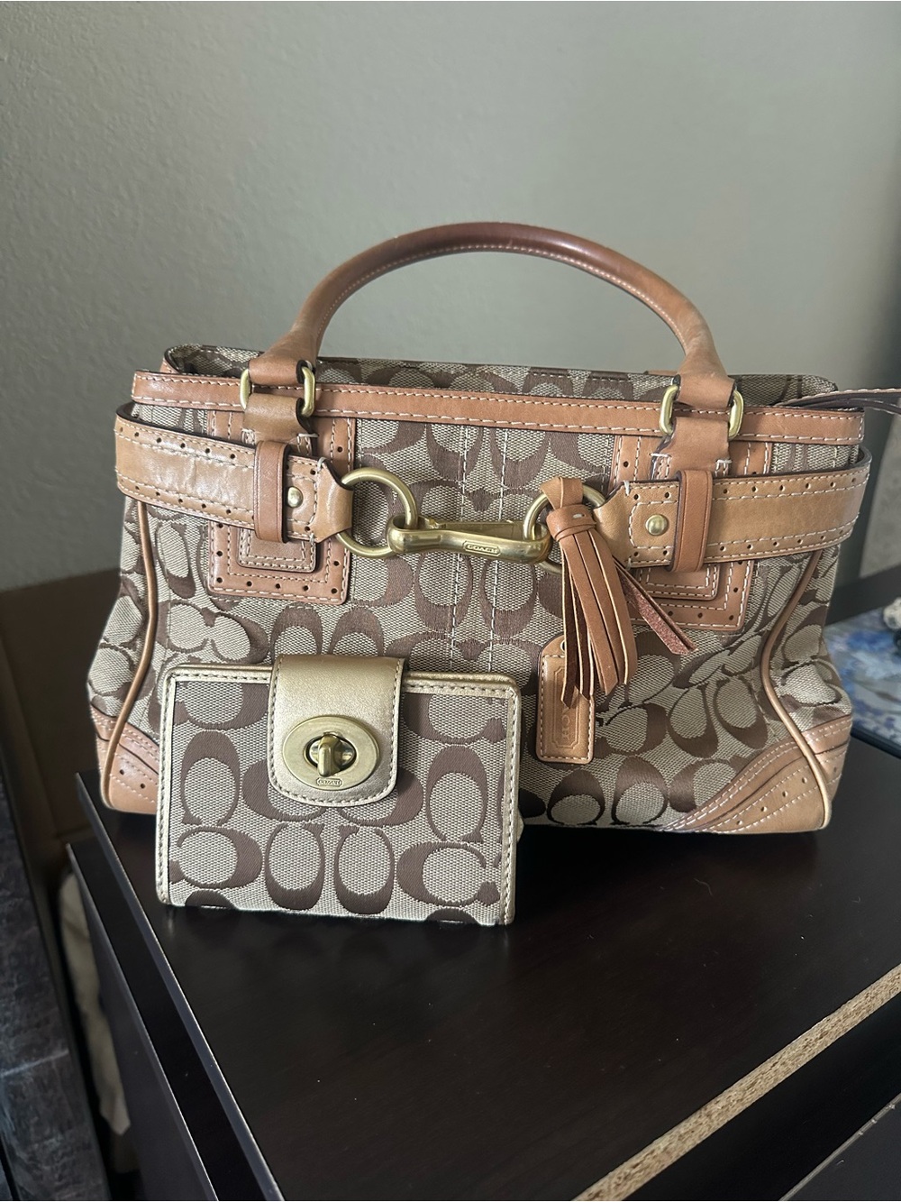 Coach Brown/Tan Signature Canvas Tote with Matching Wallet - Picture 2 of 16